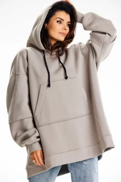 Hot Bluza damska z ozdobnymi naszywkami - szara Odzież Casualowa|Dobry Skład