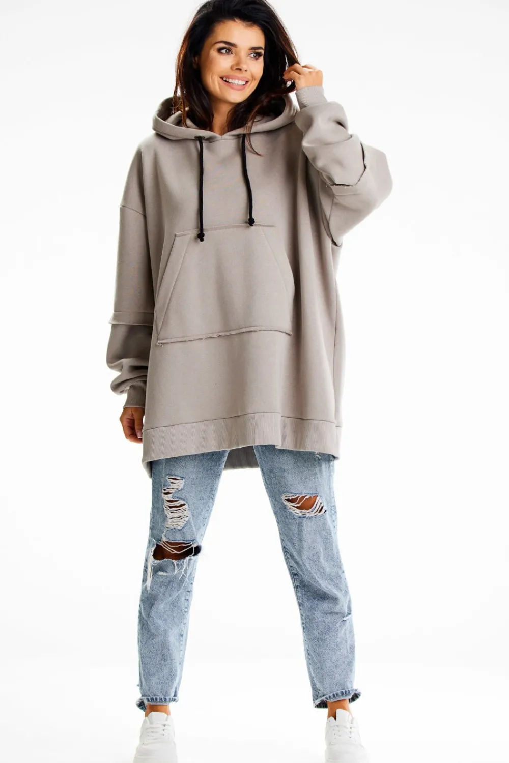 Hot Bluza damska z ozdobnymi naszywkami - szara Odzież Casualowa|Dobry Skład