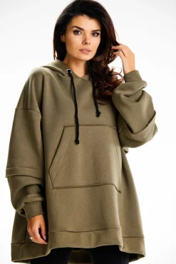 Online Bluza damska z ozdobnymi naszywkami - khaki Odzież Casualowa|Dobry Skład