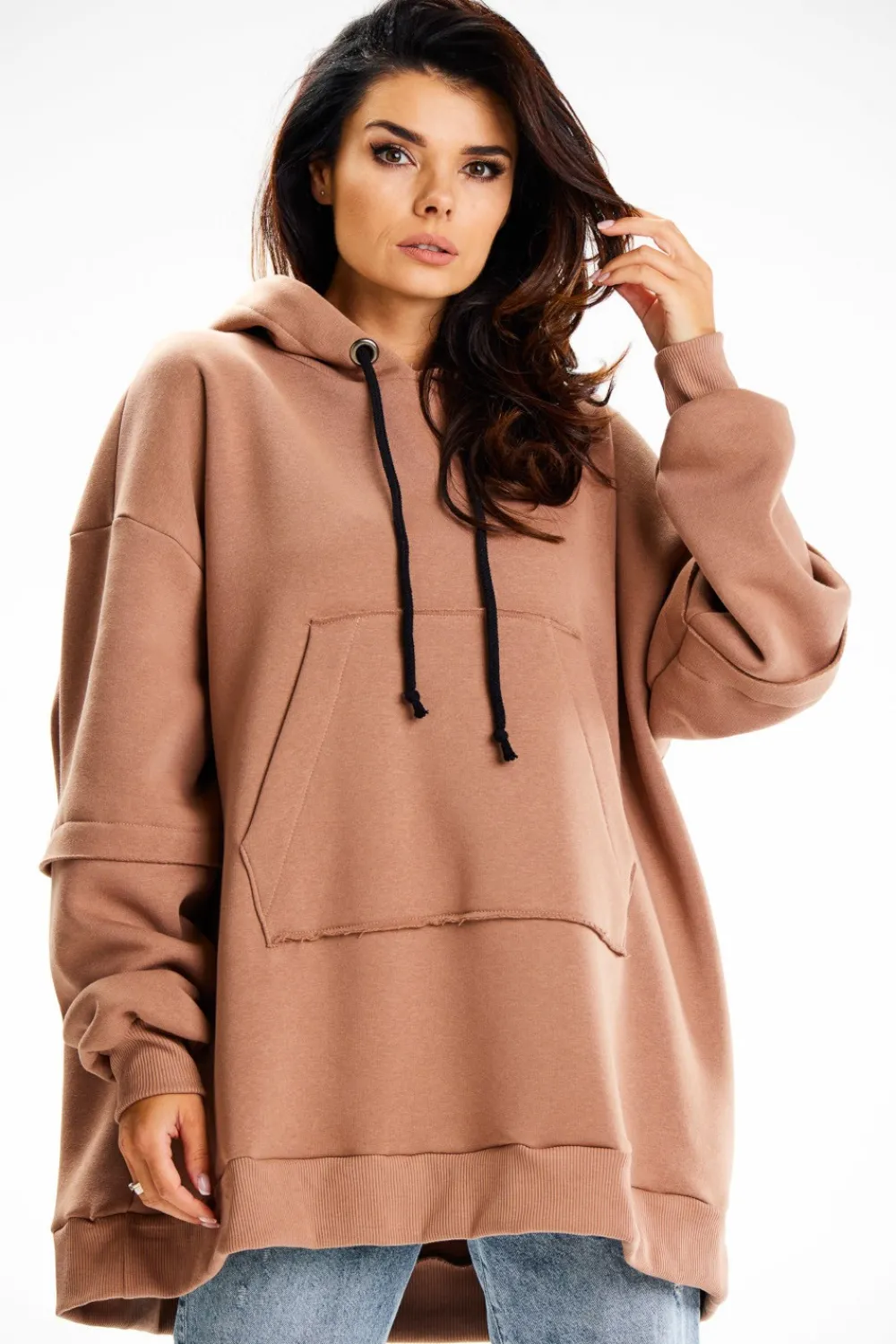 Hot Bluza damska z ozdobnymi naszywkami - beżowa Odzież Casualowa|Dobry Skład