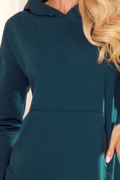 Bluza kangurka z kapturem - zieleń butelkowa Sukienki Dzianinowe|Sukienki