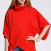 New Bluza na zakładkę z szerokimi rękawami - czerwona Bluzy