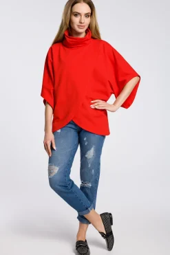New Bluza na zakładkę z szerokimi rękawami - czerwona Bluzy