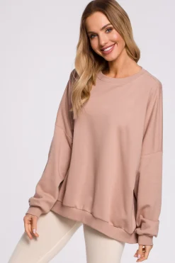 Sale Bluza oversize ze ściągaczem na dole – mocca Bluzy