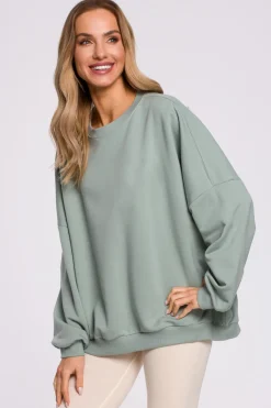 Clearance Bluza oversize ze ściągaczem na dole – miętowa Bluzy|Kolory I Printy Sezonu