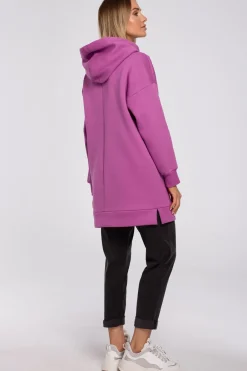 Discount Bluza oversize z kieszenią typu kangurek - lawendowa Bluzy