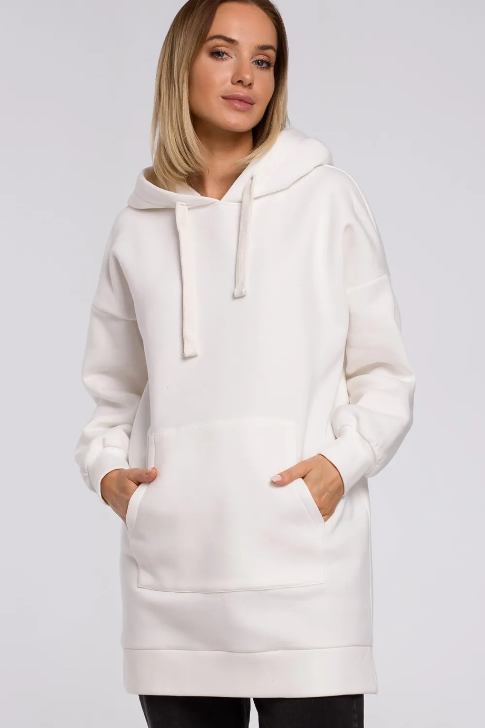 Sale Buza overize z kiezenią typu kangurek - ecru Bluzy