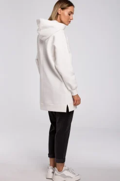 Sale Buza overize z kiezenią typu kangurek - ecru Bluzy
