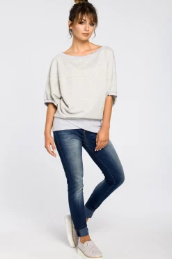 Clearance Buza overize z rękawai kiono - popieata Odzież Casualowa|Dobry Skład
