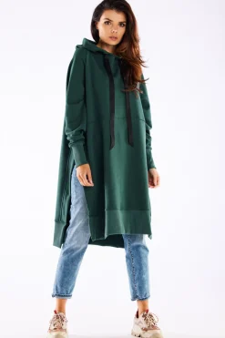 Outlet Bluza oversize z rozcięciami po bokach - zielona Odzież Casualowa|Dobry Skład