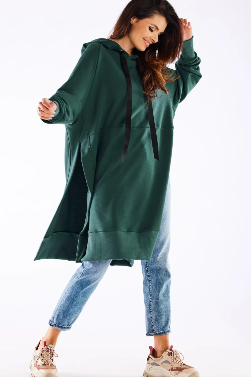 Outlet Bluza oversize z rozcięciami po bokach - zielona Odzież Casualowa|Dobry Skład