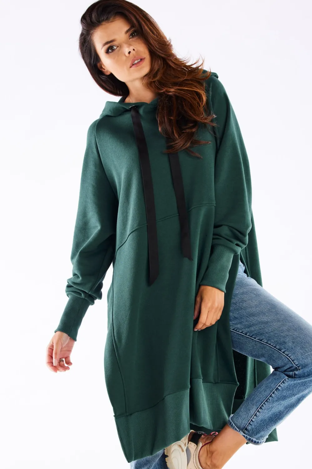 Outlet Bluza oversize z rozcięciami po bokach - zielona Odzież Casualowa|Dobry Skład