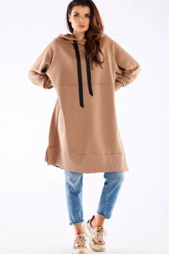 Hot Bluza oversize z rozcięciami po bokach - beżowa Odzież Casualowa|Dobry Skład