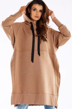 Hot Bluza oversize z rozcięciami po bokach - beżowa Odzież Casualowa|Dobry Skład