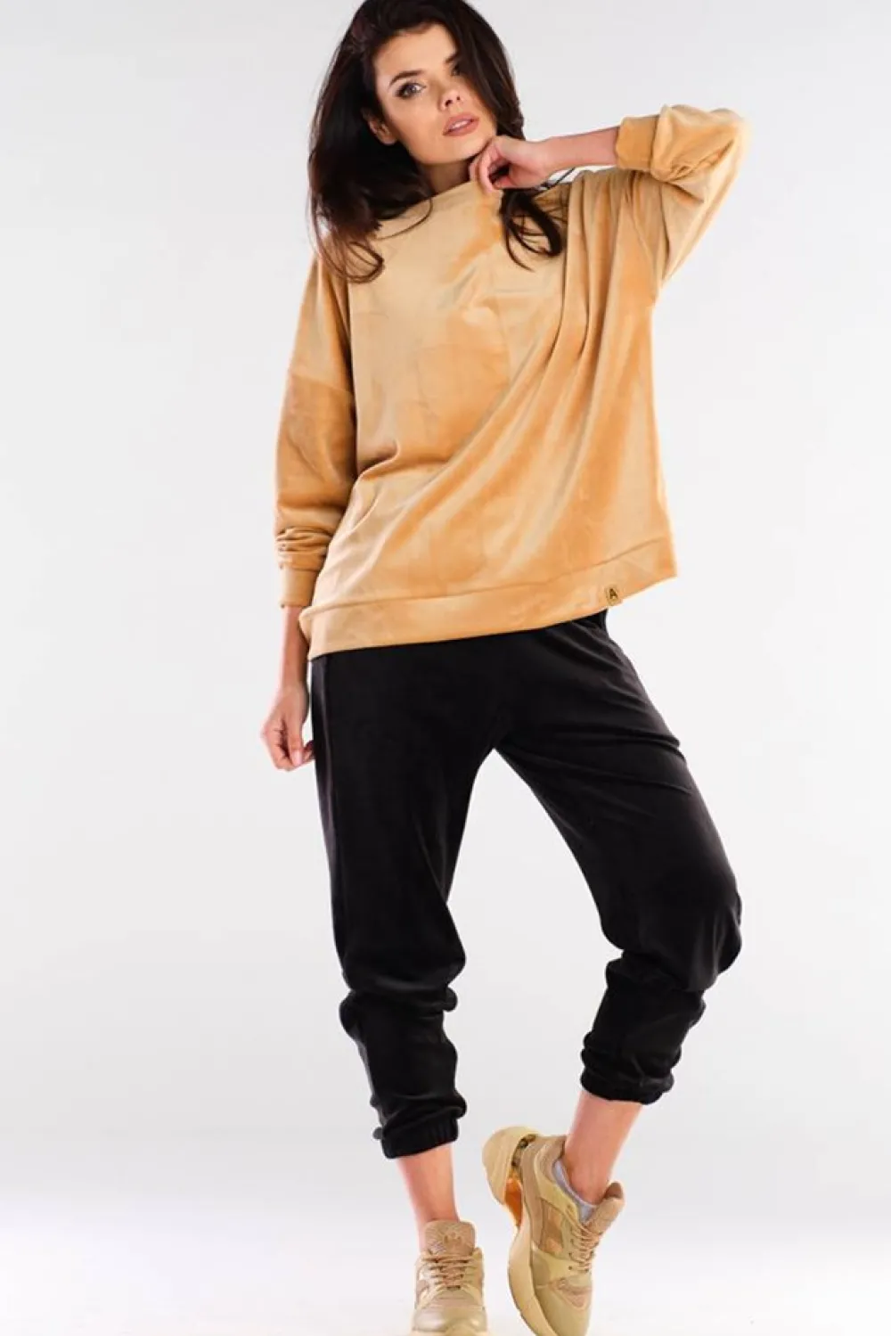 Clearance Bluza oversize z weluru - beżowa Odzież Casualowa|Bluzy