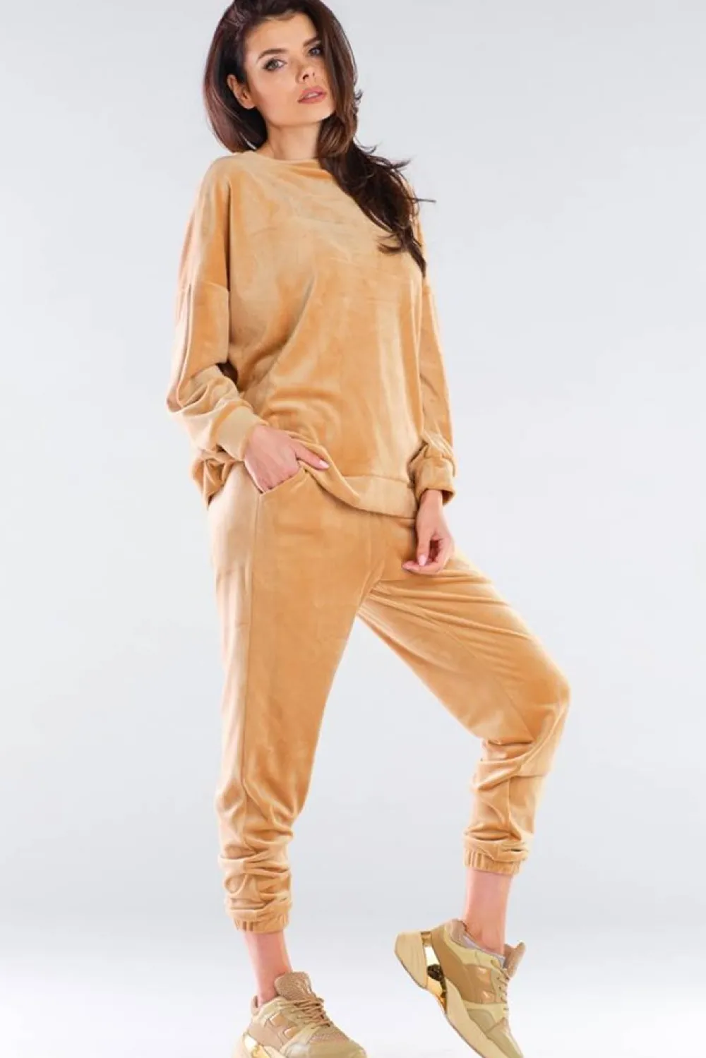 Clearance Bluza oversize z weluru - beżowa Odzież Casualowa|Bluzy