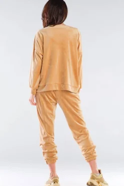 Clearance Bluza oversize z weluru - beżowa Odzież Casualowa|Bluzy