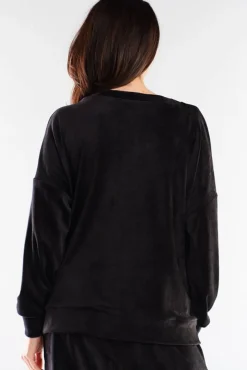 New Bluza oversize z weluru - czarna Odzież Casualowa|Bluzy