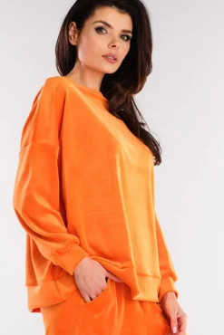 Discount Bluza oversize z weluru - pomarańczowa Odzież Casualowa|Kolory I Printy Sezonu