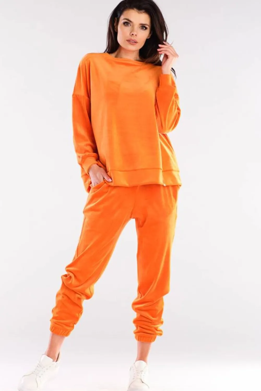 Discount Bluza oversize z weluru - pomarańczowa Odzież Casualowa|Kolory I Printy Sezonu