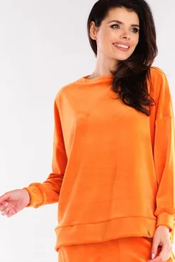 Discount Bluza oversize z weluru - pomarańczowa Odzież Casualowa|Kolory I Printy Sezonu