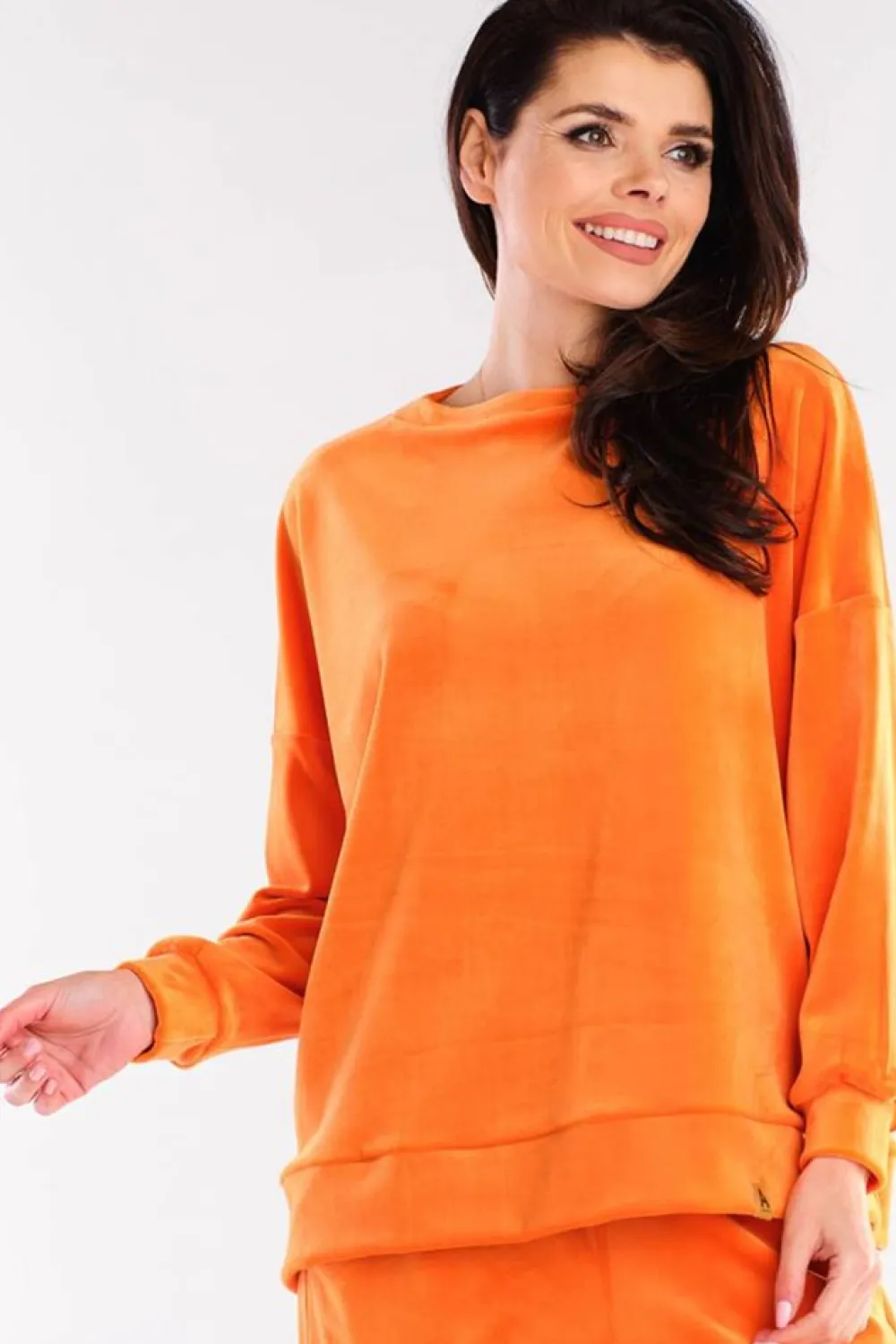 Discount Bluza oversize z weluru - pomarańczowa Odzież Casualowa|Kolory I Printy Sezonu