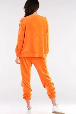 Discount Bluza oversize z weluru - pomarańczowa Odzież Casualowa|Kolory I Printy Sezonu