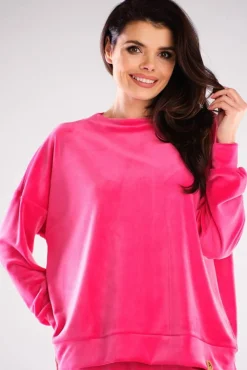 Outlet Bluza oversize z weluru - różowa Odzież Casualowa|Bluzy