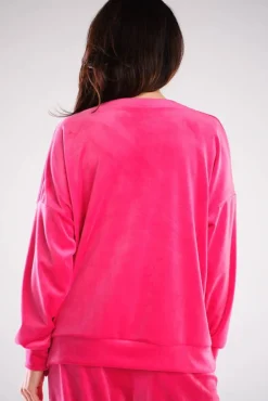 Outlet Bluza oversize z weluru - różowa Odzież Casualowa|Bluzy