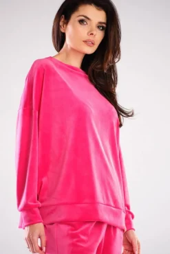 Outlet Bluza oversize z weluru - różowa Odzież Casualowa|Bluzy