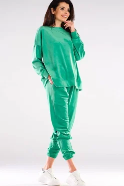 Sale Bluza oversize z weluru - zielona Odzież Casualowa|Bluzy