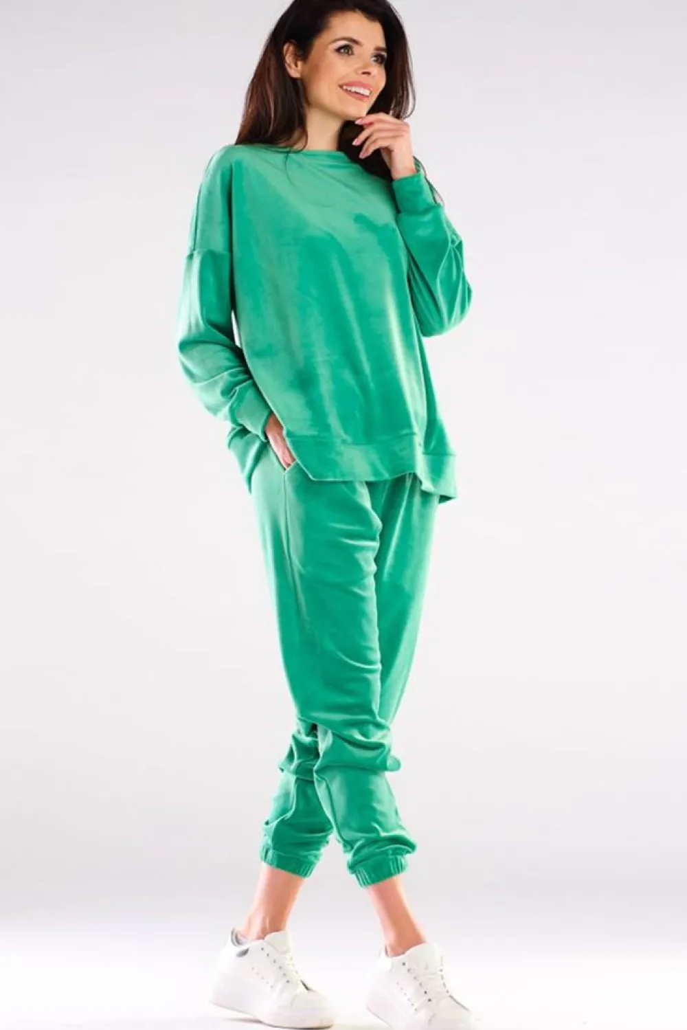 Sale Bluza oversize z weluru - zielona Odzież Casualowa|Bluzy
