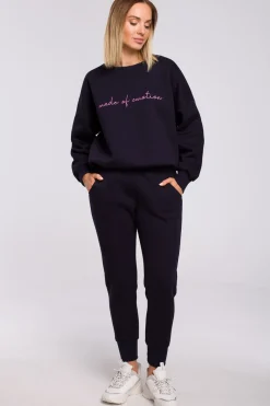 Clearance Bluza szeroka z haftem - granatowa Odzież Casualowa|Bluzy