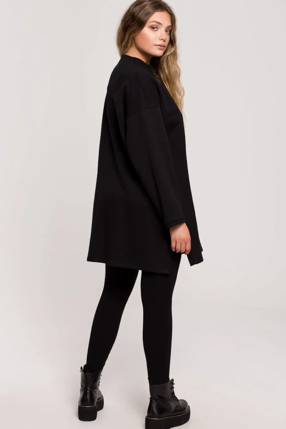 Hot Bluza - tunika z zamkiem i rozporkami po bokach - czarna Odzież Casualowa|Tuniki