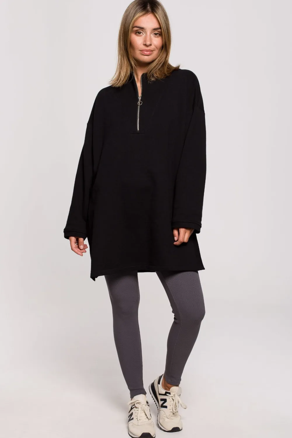 Hot Bluza - tunika z zamkiem i rozporkami po bokach - czarna Odzież Casualowa|Tuniki