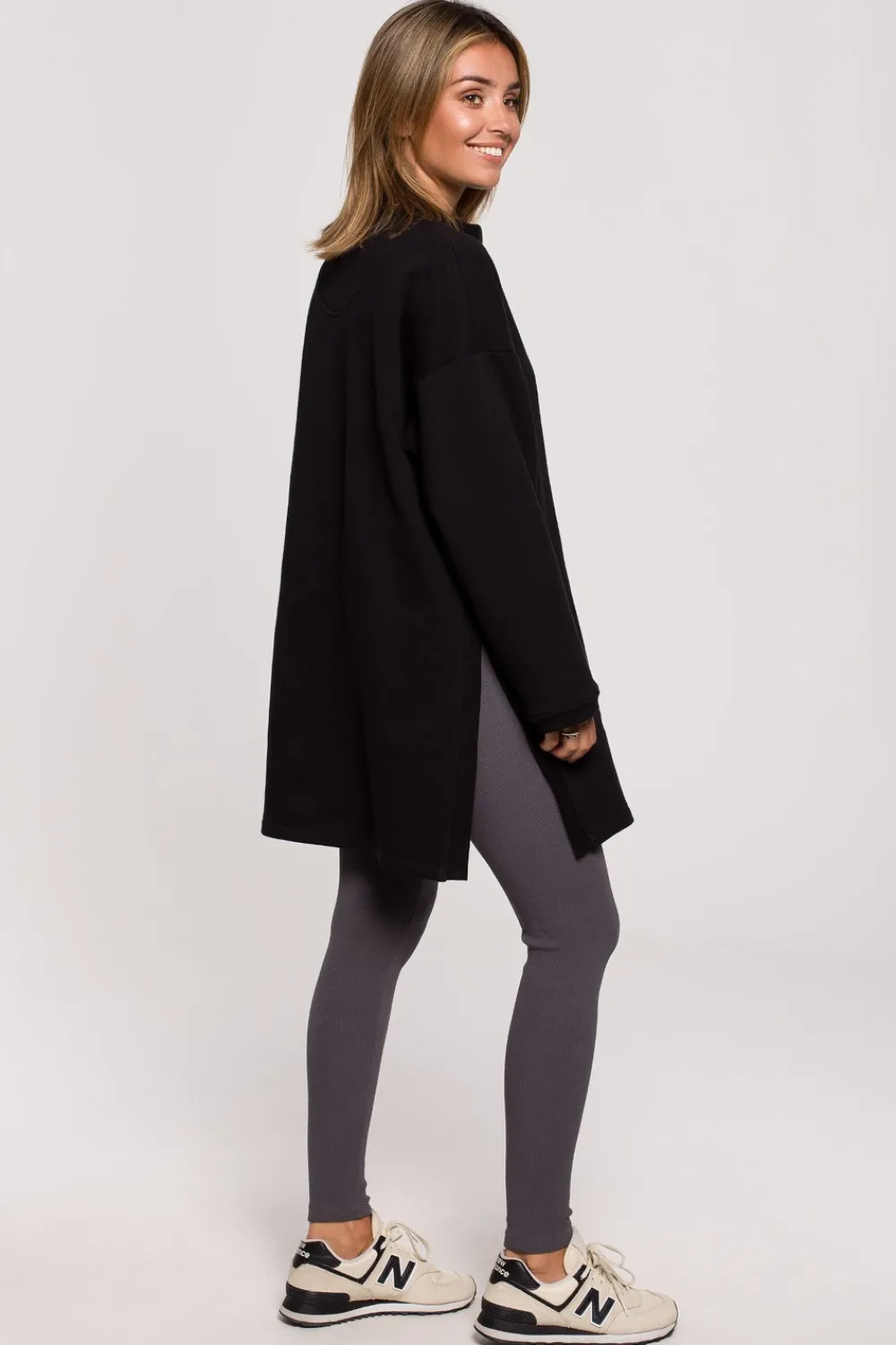 Hot Bluza - tunika z zamkiem i rozporkami po bokach - czarna Odzież Casualowa|Tuniki