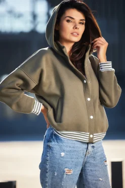 Hot Buza typu boberka ze tójką i kapture - khaki Odzież Casualowa|Bluzy