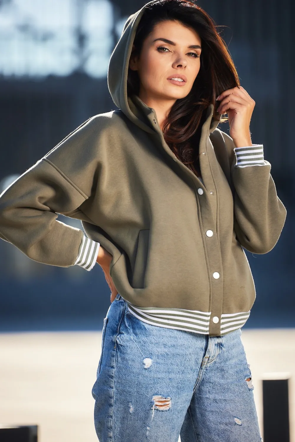 Hot Buza typu boberka ze tójką i kapture - khaki Odzież Casualowa|Bluzy