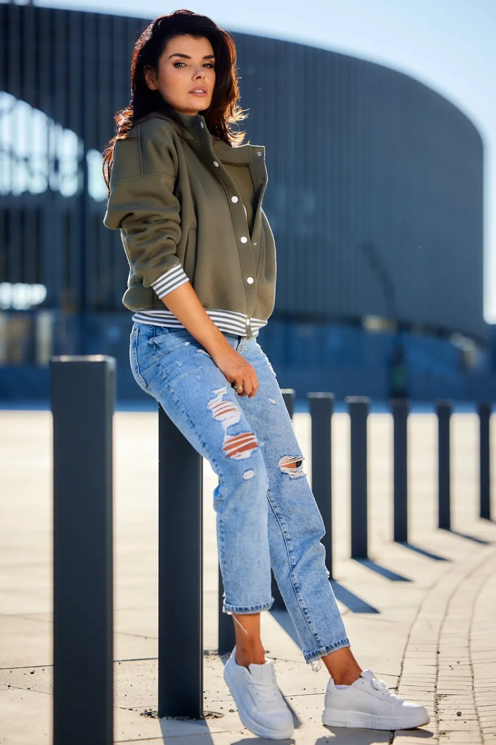 Hot Buza typu boberka ze tójką i kapture - khaki Odzież Casualowa|Bluzy