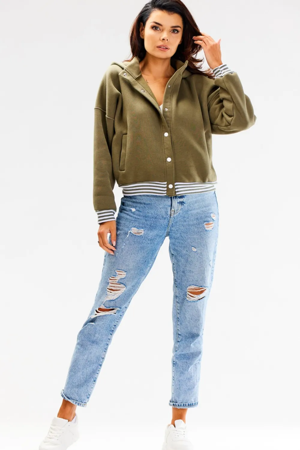 Hot Buza typu boberka ze tójką i kapture - khaki Odzież Casualowa|Bluzy