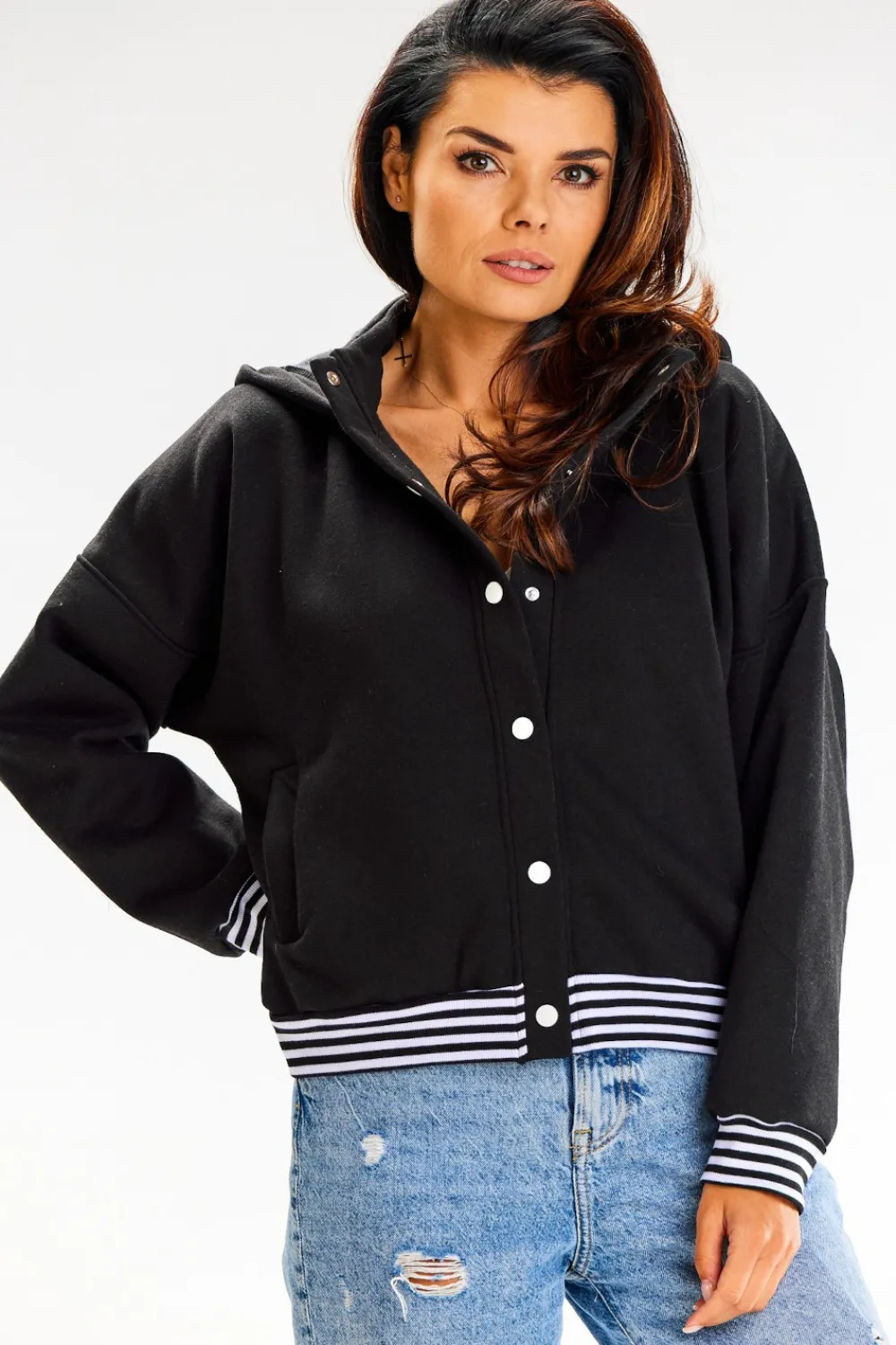 New Buza typu boberka ze tójką i kapture - czarna Odzież Casualowa|Bluzy