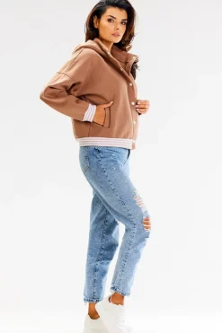 New Buza typu boberka ze tójką i kapture - beżowa Odzież Casualowa|Bluzy