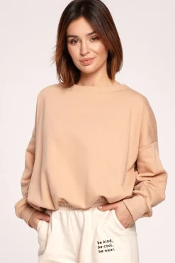 Outlet Buza z dekote na pecach - beżowa Odzież Casualowa|Bluzy