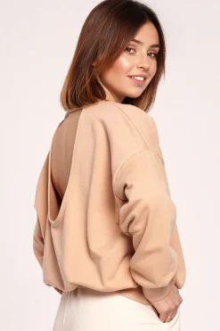 Outlet Buza z dekote na pecach - beżowa Odzież Casualowa|Bluzy