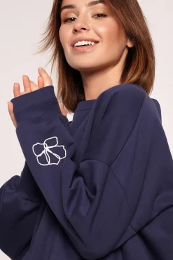 Outlet Buza z dekote na pecach - niebieka Odzież Casualowa|Bluzy