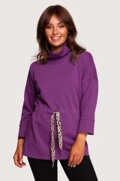 Outlet Buza z gofe o przedłużony kroju - purpurowa Odzież Casualowa|Bluzy