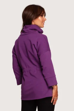 Outlet Buza z gofe o przedłużony kroju - purpurowa Odzież Casualowa|Bluzy