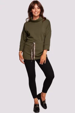 Sale Buza z gofe o przedłużony kroju - oiwkowa Odzież Casualowa|Bluzy