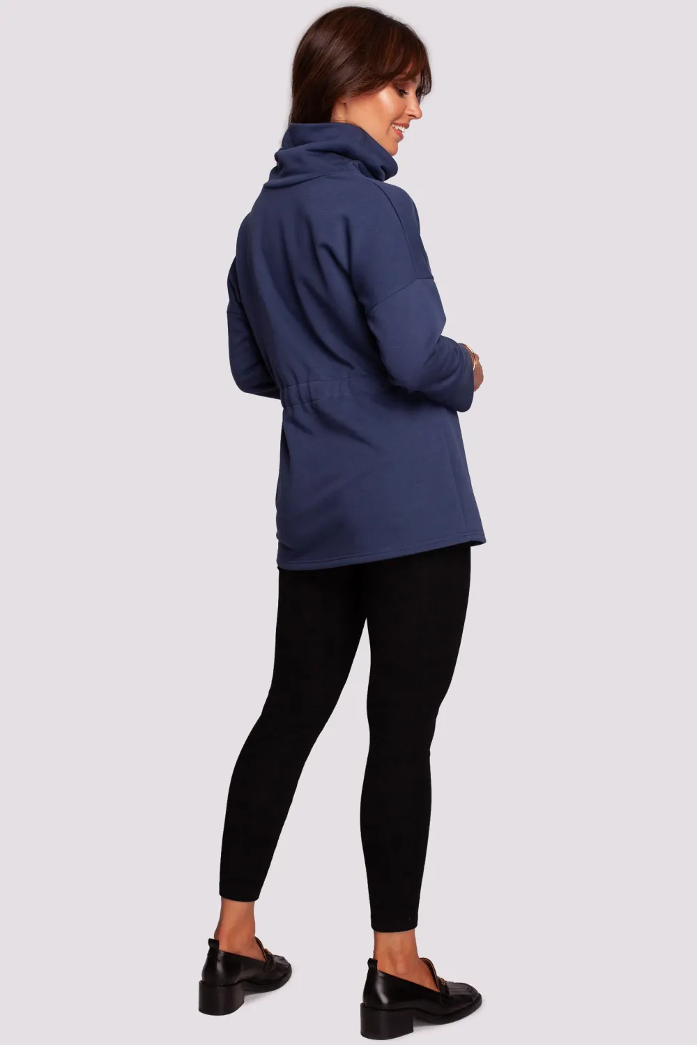 Outlet Buza z gofe o przedłużony kroju - niebieka Odzież Casualowa|Bluzy