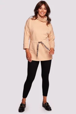 Buza z gofe o przedłużony kroju - beżowa Odzież Casualowa|Bluzy